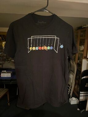Threadless Kids Black Tee with Colorful Planet Newton's Cradle Graphic